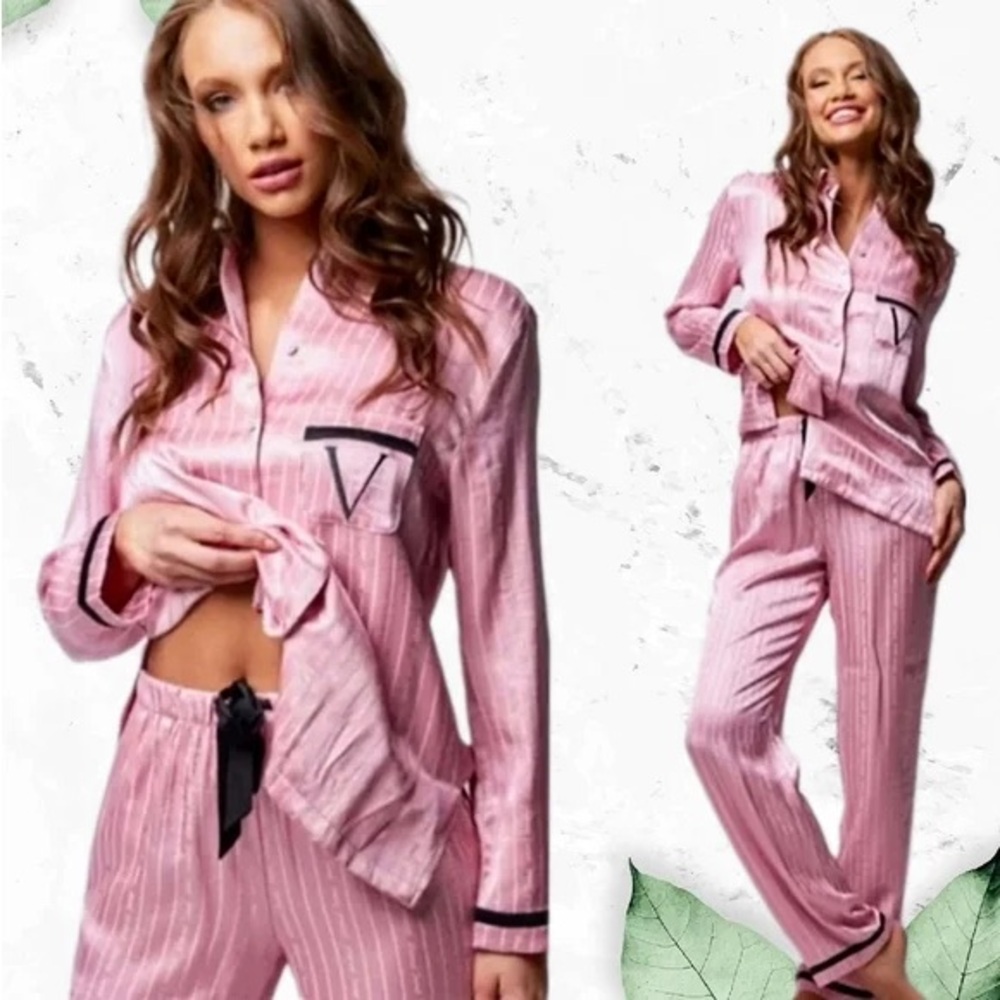 Victoria’s Secret silk Pink Striped Pajama Set